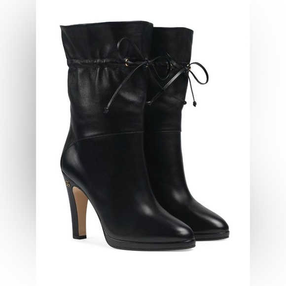 Gucci Charlotte drawstring Black Leather booties 9.5 - Picture 1 of 13